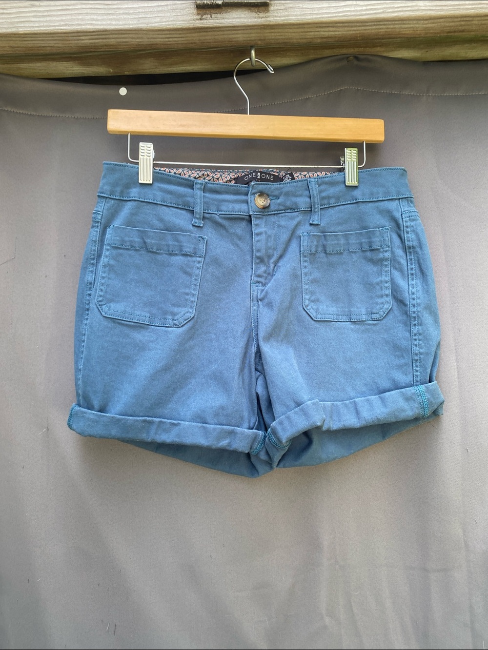 one 5 one Mid Blue Rolled Hem Jean Shorts